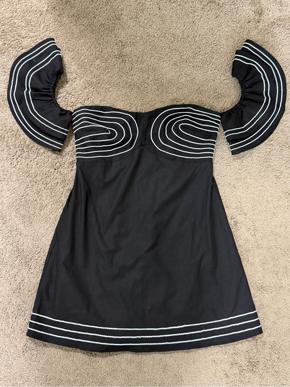 Black Off-Shoulder Mini Dress with White Contrast Trim